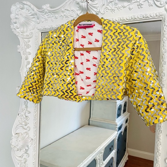 SALE New York Couture One of a Kind Yellow SEQUIN Crop Top Jacket - Picture 6 of 8